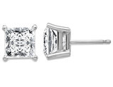 3.75 Carat (7.0mm) Synthetic Moissanite Princess Cut Solitaire Earrings 14K Yellow Gold (4.20 Ct Diamond Look)